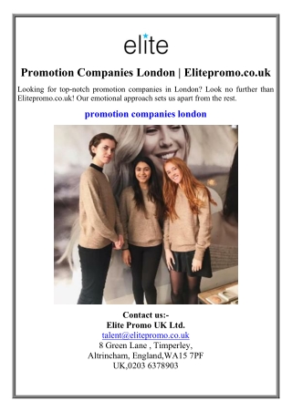 Promotion Companies London | Elitepromo.co.uk