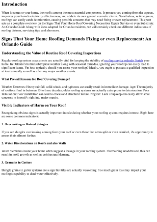 Signs That Your Home Roofing Requirements Fixing or Replacement: An Orlando Manu