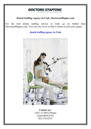 Dental Staffing Agency In Utah  Doctorstaffinginc.com