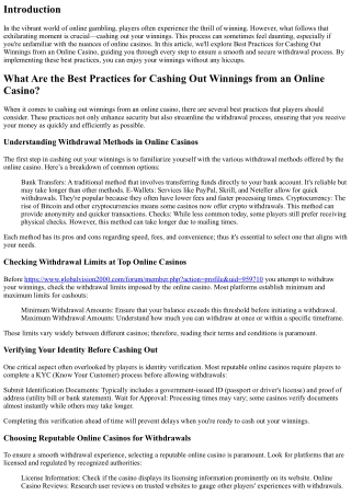 “Best Practices for Cashing Out Winnings from an Online Casino”
