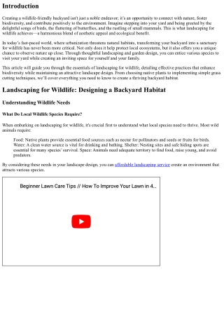 Landscaping for Wildlife: Designing a Backyard Habitat