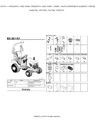Kubota BX261R1 Tractor Parts Catalogue Manual Instant Download
