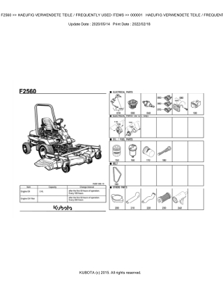 Kubota F2560 Front Mower Parts Catalogue Manual Instant Download