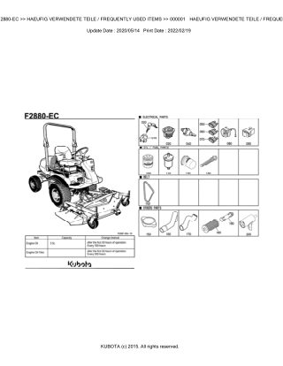 Kubota F2880-EC Front Mower Parts Catalogue Manual Instant Download