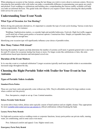 Choosing the Right Portable Toilet with Trailer for Your Occasion in San Antonio