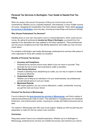Personal Tax Services in Burlington_ Your Guide to Hassle-Free Tax Filing