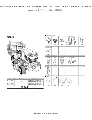 Kubota G26-II-LD Garden Tractor Parts Catalogue Manual Instant Download (Publishing ID BKIDK5027)