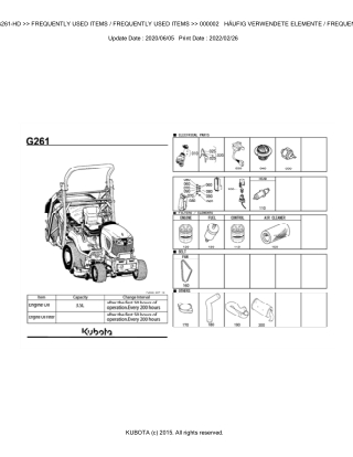 Kubota G261-HD Garden Tractor Parts Catalogue Manual Instant Download