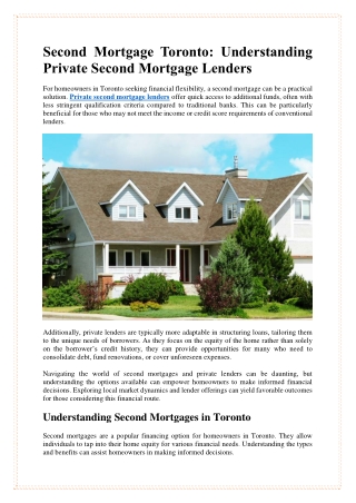 Second Mortgage Toronto Understanding Private Second Mortgage Lenders