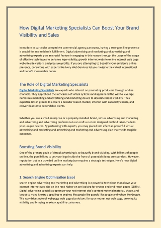How Digital Marketing Specialists Can Boost Your Brand Visibility and Sales