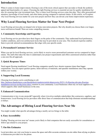 Why Local Flooring Services Matter for Your Next Project