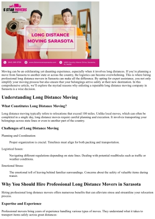 Why You Should Hire Professional Long Distance Movers in Sarasota