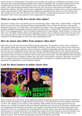 Simple Spins, Big Wins: Why Players Love Classic Slots