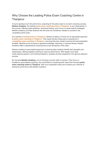 Why Choose the Leading Police Exam Coaching Centre in Thanjavur