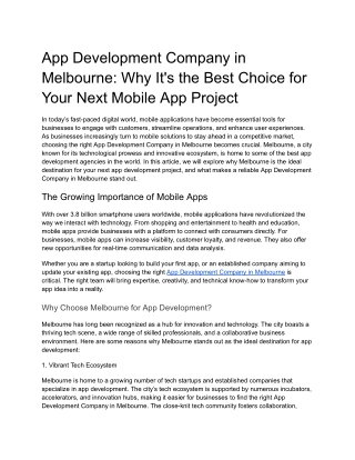 App Development Company in Melbourne: Why It's the Best Choice for Your Next Mob