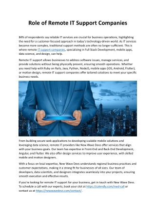 Role of Remote IT Support Companies