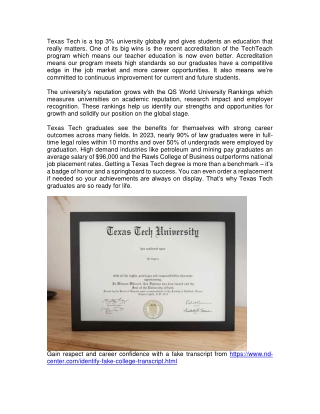Texas Tech University Fake Diploma Fake Degree