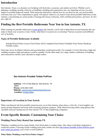 Discovering the Best Portable Bathrooms Near You in San Antonio, TX
