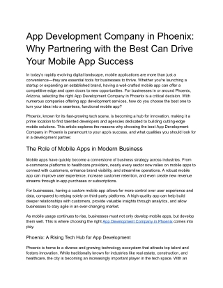 App Development Company in Phoenix: Why Partnering with the Best Can Drive Your