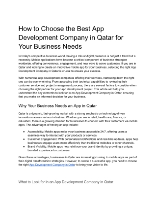How to Choose the Best App Development Company in Qatar for Your Business Needs