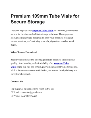 Premium 109mm Tube Vials for Secure Storage