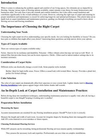 An In-Depth Look at Carpet Installation and Maintenance Practices