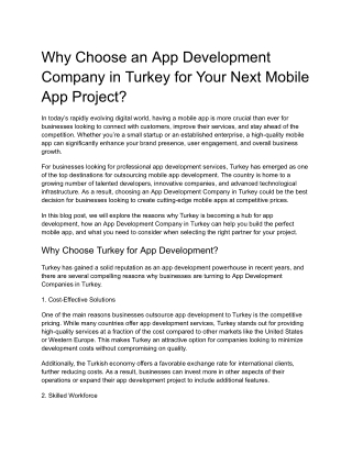 Why Choose an App Development Company in Turkey for Your Next Mobile App Project
