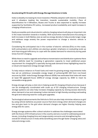 Boosting EV Growth in India with Energy Storage Solutions