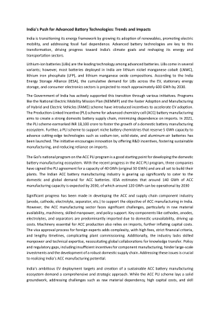 India's Push for Advanced Battery Technologies: Trends & Impacts