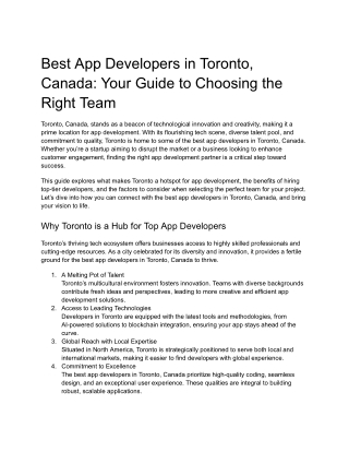 Best App Developers in Toronto, Canada: Your Guide to Choosing the Right Team