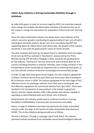 India’s Automotive Industry & Green Growth: Transition to Clean Energy