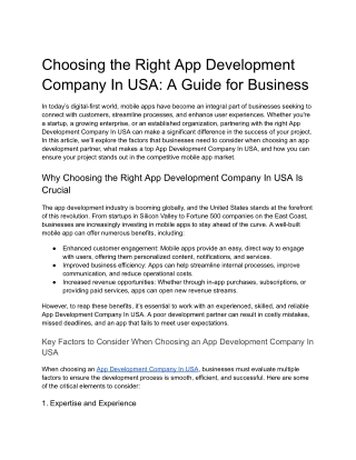Choosing the Right App Development Company In USA: A Guide for Business