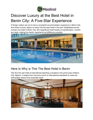 Discover Luxury at the Best Hotel in Benin City_ A Five-Star Experience