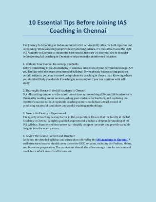 10 Essential Tips Before Joining IAS Coaching in Chennai