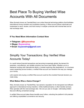 Best Place To Buying Verified Wise Accounts With All Documents