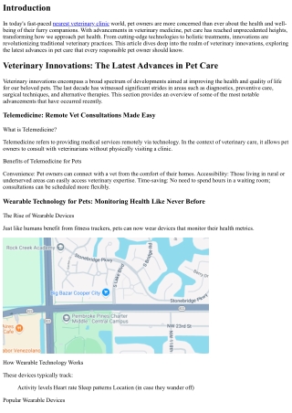 Veterinary Innovations: The Latest Advances in Pet Care.