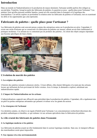 Fabricants de palettes : quelle place pour l'artisanat ?