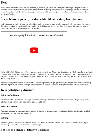 Šta je dobro za potenciju nakon 40-te: Iskustva starijih muškaraca