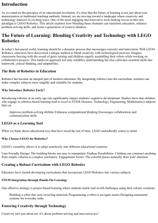 The Future of Learning: Blending Creativity and Technology with LEGO Robotics