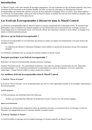 Les Festivals Écoresponsables à Découvrir dans le Massif Central