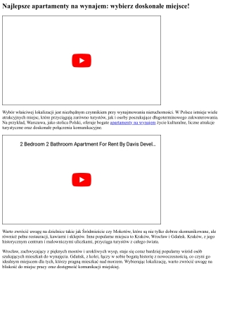 Wynajem apartamentów - Idealne apartamenty do wynajęcia: wybierz idealne miejsce