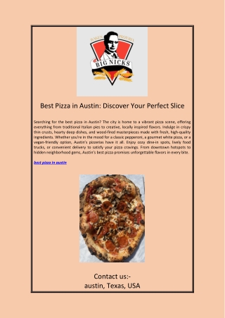 Best Pizza in Austin: Discover Your Perfect Slice