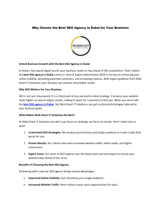 Why Choose the Best SEO Agency in Dubai for Your Business