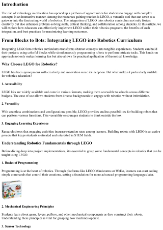 From Blocks to Bots: Integrating LEGO into Robotics Curriculum