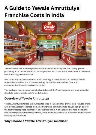 A Guide to Yewale Amruttulya Franchise Costs in India