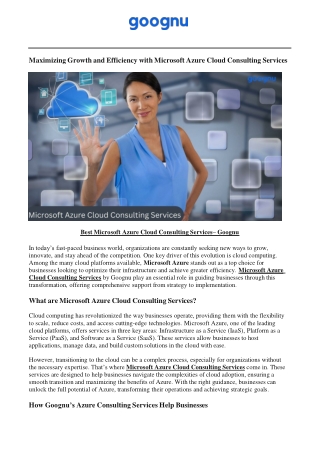 Best Microsoft Azure Cloud Consulting Services - Goognu