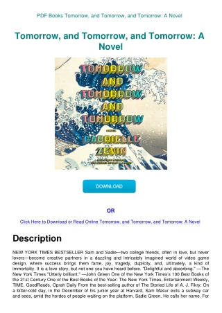 PDF Books Tomorrow  and Tomorrow  and Tomorrow A Novel