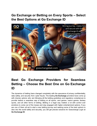 Go Exchange or Betting on Every Sports – Select the Best Options at Go Exchange