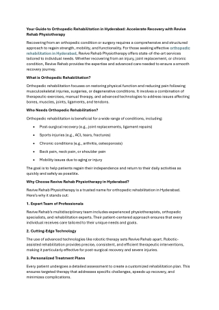 Your Guide to Orthopedic Rehabilitation in Hyderabad: Accelerate Recovery with