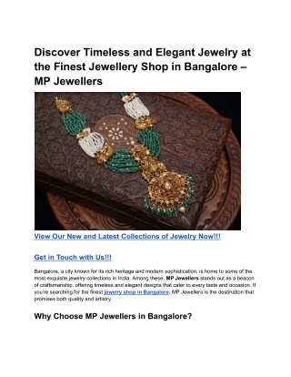 Discover Timeless and Elegant Jewelry at the Finest Jewellery Shop in Bangalore – MP Jewellers